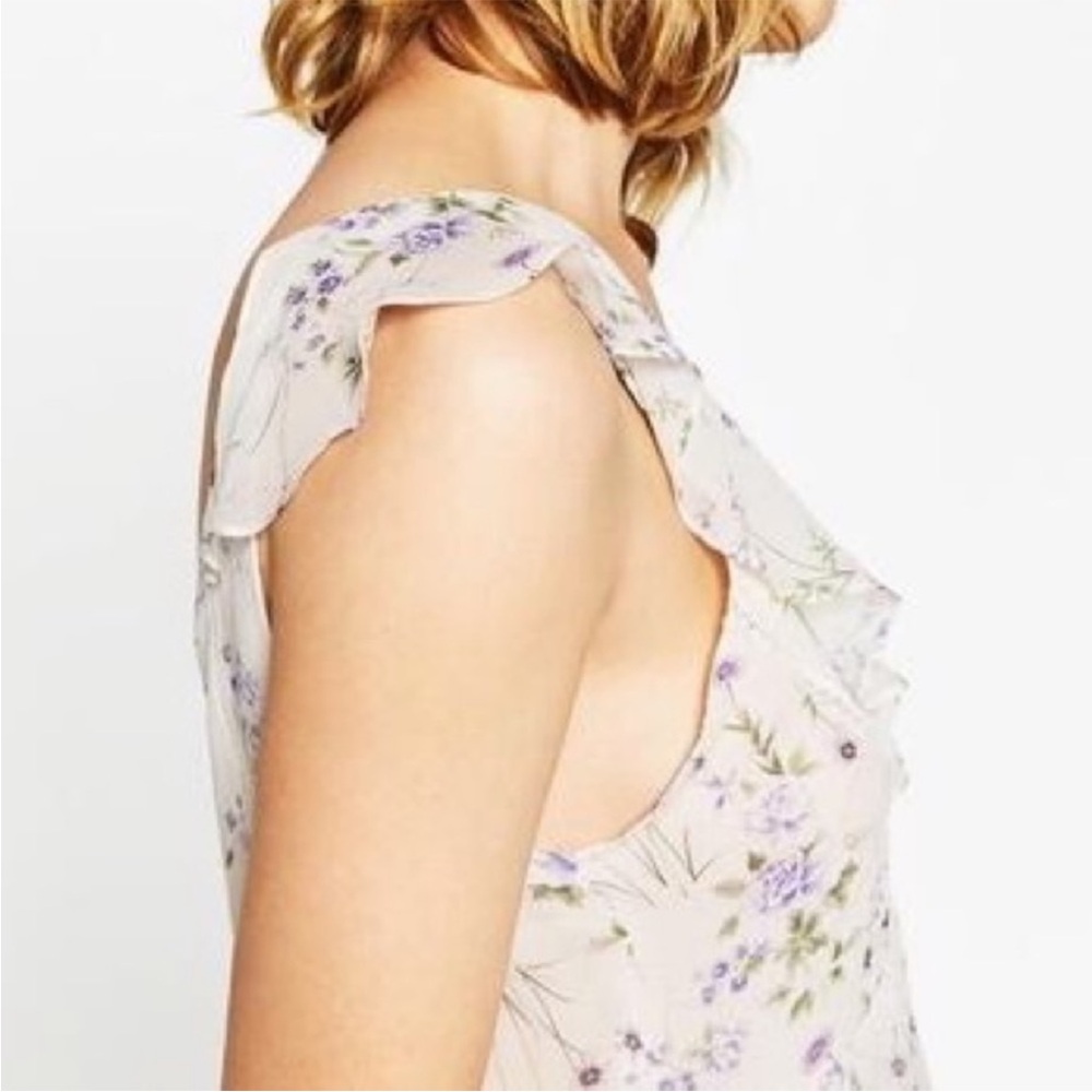 ZARA Floral Ruffle Open Back Top - Picture 3 of 8